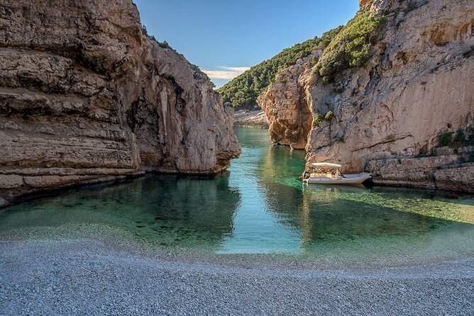 Blue and Green Cave Speedboat Excursion from Hvar Town - Stiniva Cove and its narrow entrance