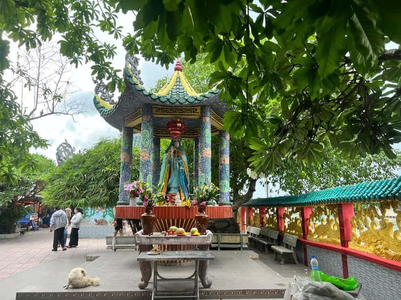 Enjoy Dragon Floating Temple Tour Vip & Premium Speed Boat - Binh Quoi Village, tropical fruit, and coconut juice