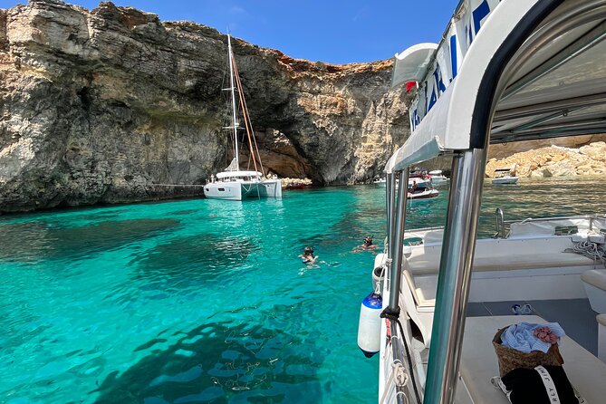 Explore Comino, Blue Lagoon & Caves - Private speed boat - Half Rock and the Gozo view