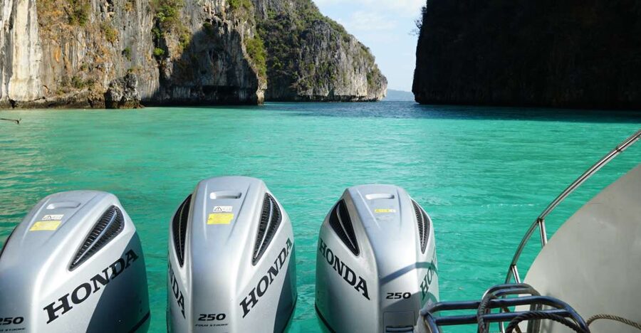 From Phuket: Phi Phi Islands Speedboat Trip & Lunch - Monkey Beach, seen from a safe distance