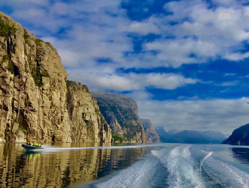 From Stavanger: RIB Tour to Lysefjord - Preikestolen from underneath the famous cliff