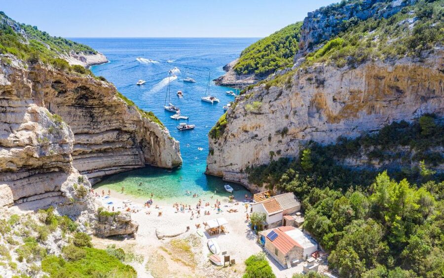 Hvar:Blue & Grenn Cave and Vis Island Private Speedboat Tour - Stiniva Cove and its narrow sea entrance