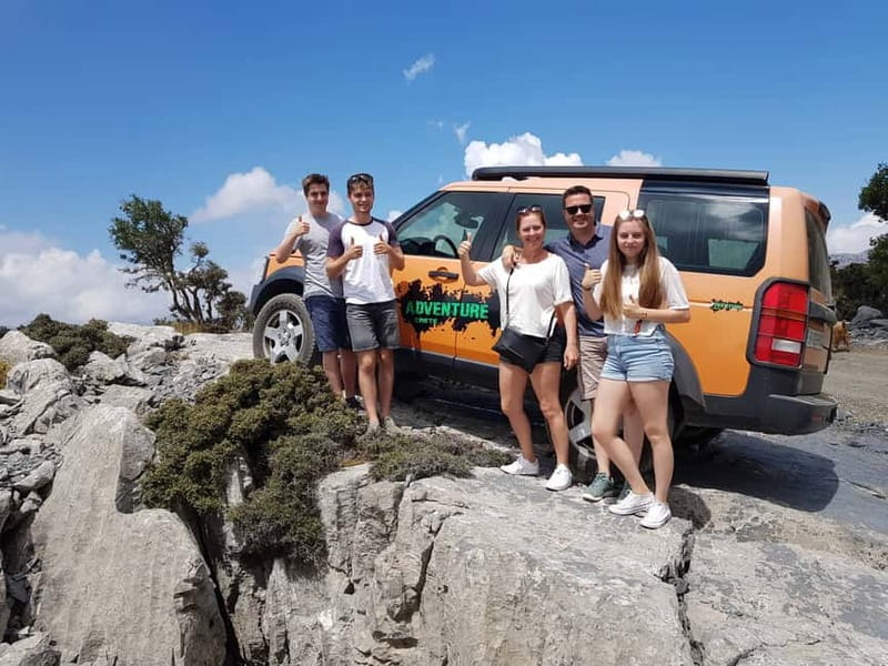 Island Spinalonga, Milatos Cave, Speedboat, OliveTasting - Riding into the hills in an orange Land Rover