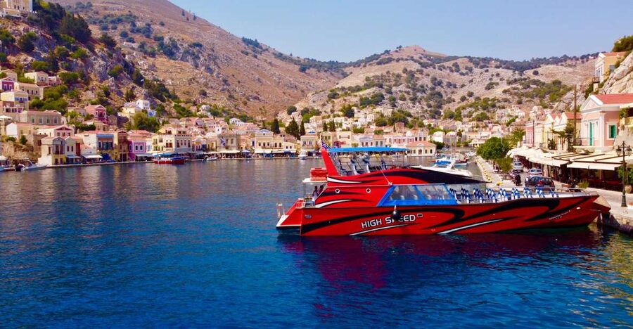 Kiotari, Lardos, Pefkos, & Lindos: Speedboat to Symi Island - Arriving in Symi’s picture-perfect harbor