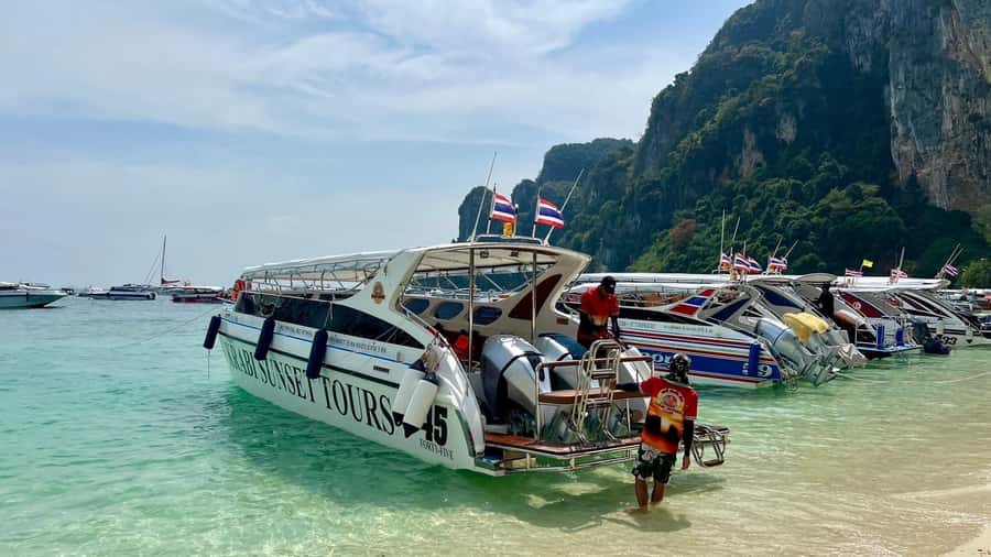 Krabi: Phi Phi & 4 Islands Sunset Tour by Speedboat - Viking Cave and the walk to Maya Bay
