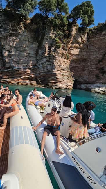 Ksamil Pigeon Cave Snorkeling free Drinks Speedboat In Group - Group mood, guides, and music