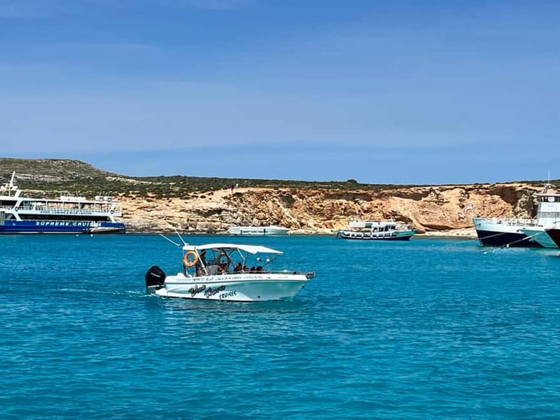 Mellieha: 1:00pm Speedboat round Comino Caves 2h Blue Lagoon - Marfa Bay departure and the fast start
