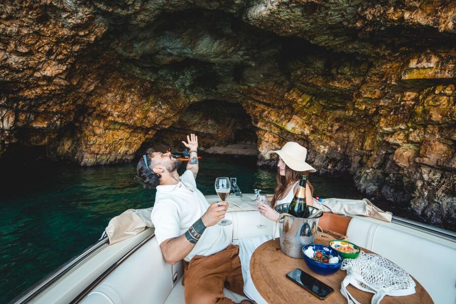 Monopoli: Private Sightseeing Speedboat Tour with Champagne - Swimming, snorkeling, and time on deck