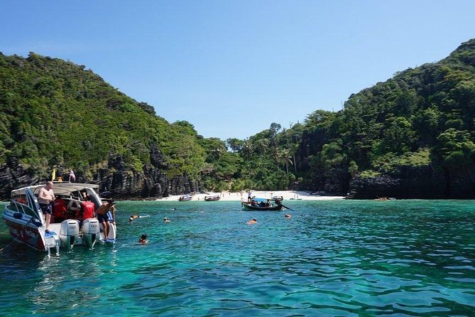 Private Phi Phi & 4 Islands Sunset Cruise by Speedboat - from Krabi - Ko Phi Phi Le takes up the heart of the day