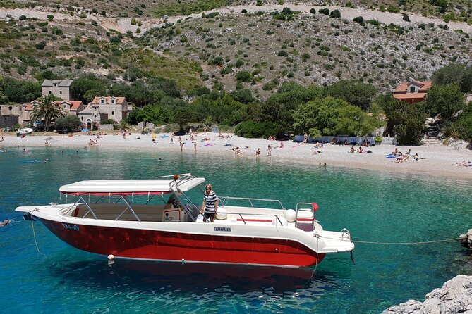 Private Red Rocks and Pakleni Islands beach hopping speedboat tour - Cruising Hvar’s south shore at 10 a.m.