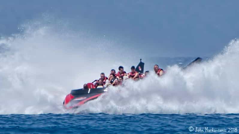 Rhodes: Beaches Trip by Jet Boat with Snorkeling and Drinks - Leaving Mandraki Harbour beside Evangelismos Church