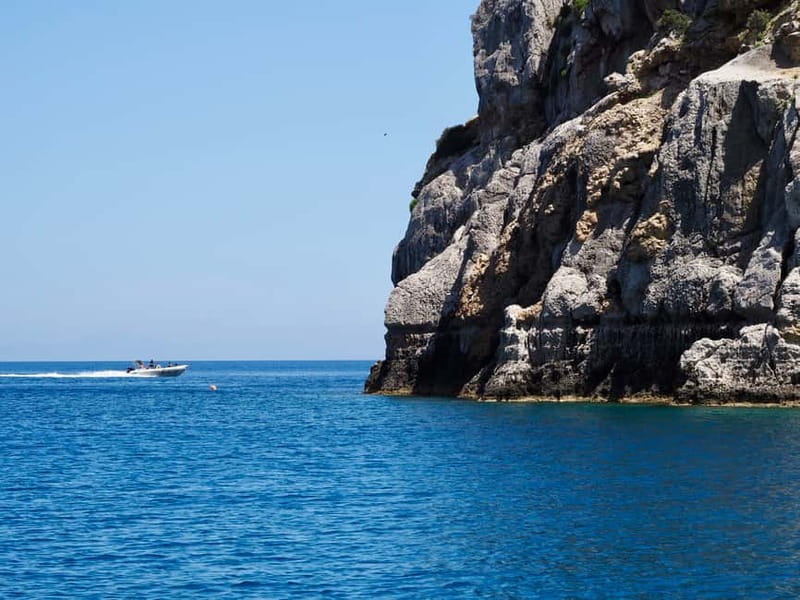 Rhodes: RIB Cruise with Drinks and 4 Swim Stops - Traganou’s gravel shore and rocky coves