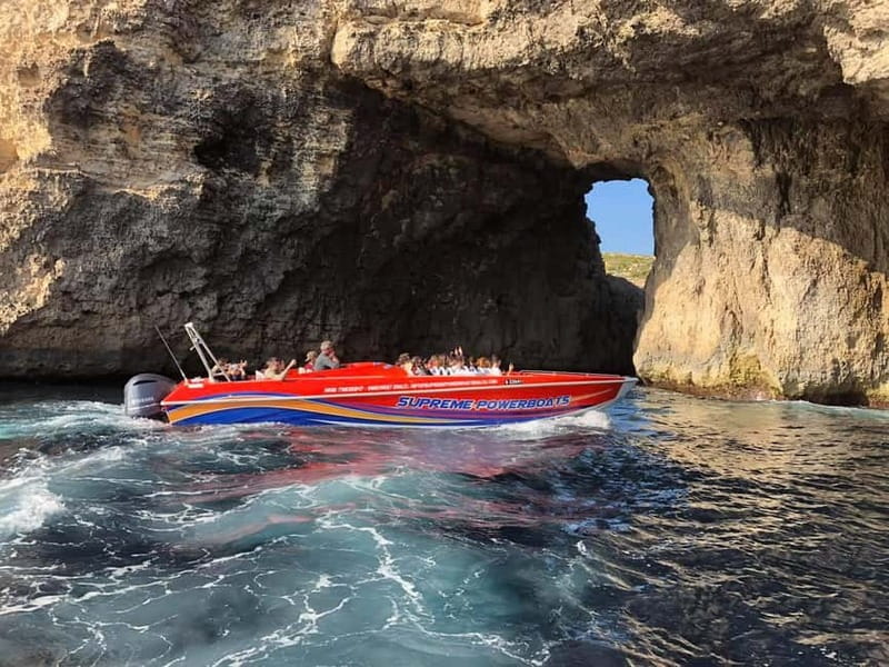 Sliema: Powerboat trip to Gozo & Comino with Caves - Leaving Sliema with speed and music