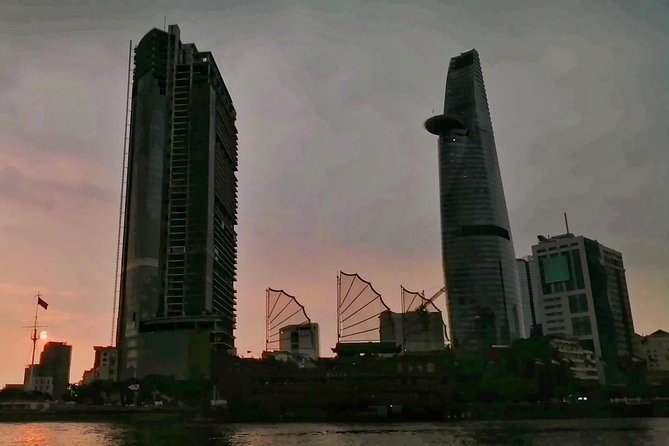 Sunset City-Dragon Floating Temple on River with LUXURY SPEEDBOAT - Saigon Bridge, Thu Thiem Bridge, and the city’s modern edge